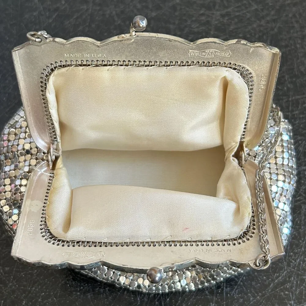 Vintage 40s Whiting and Davis Small Silver Mesh Mini Handbag with Box - Picture 3 of 9